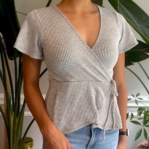 Striped Wrap Short-sleeve Top (M)